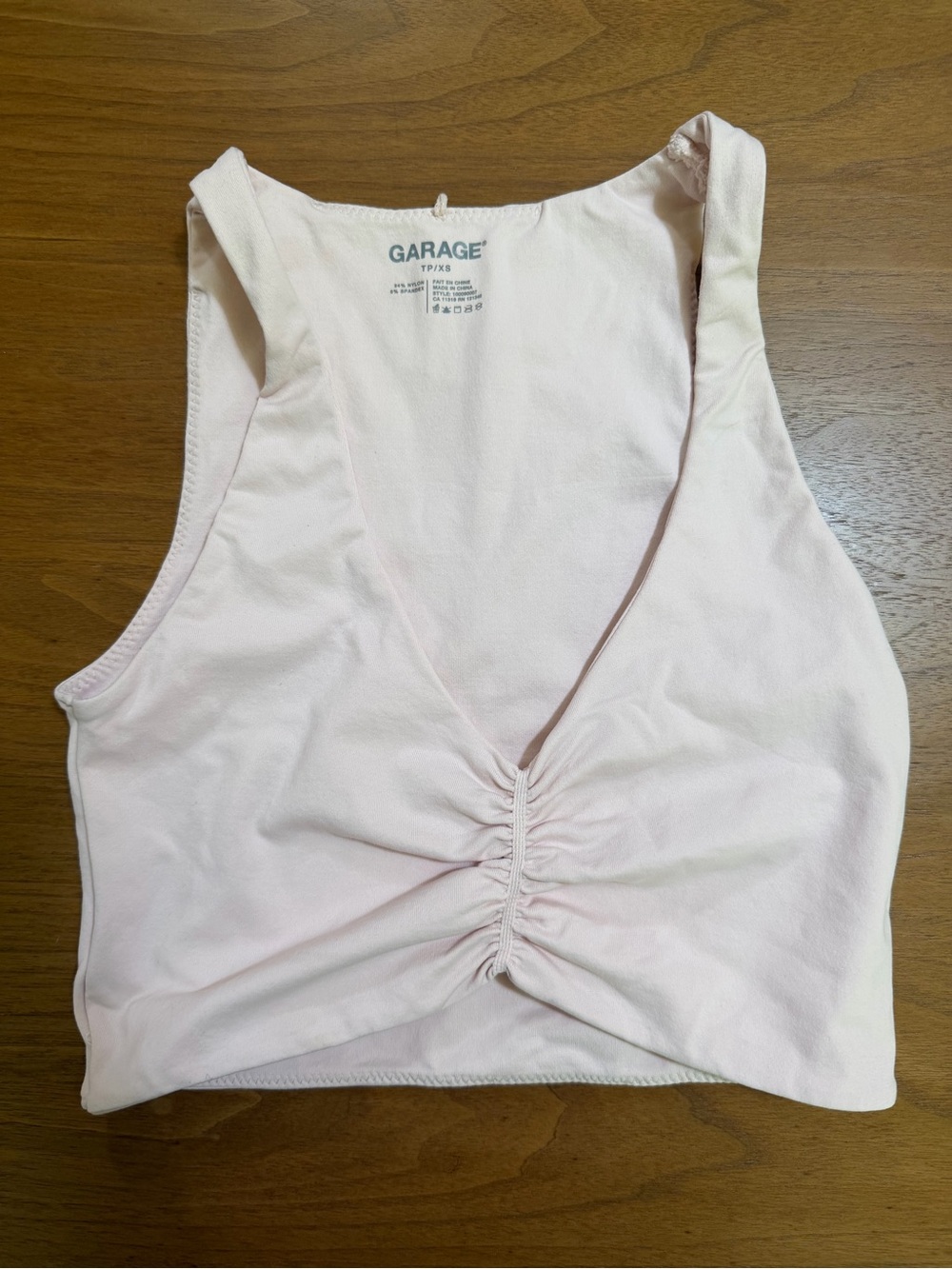 GARAGE Light Pink Ruched V-Neck Crop Tank
